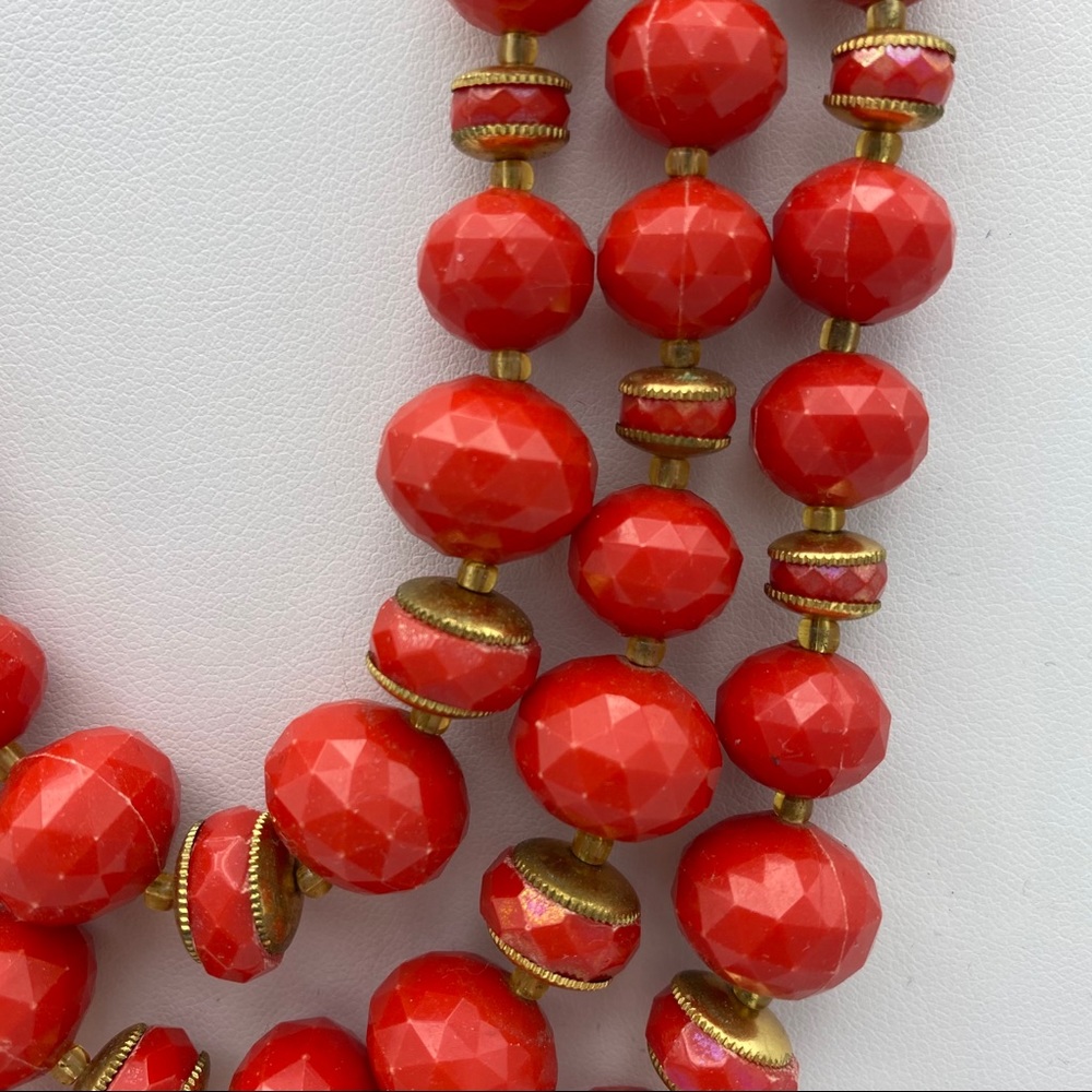 Vintage Germany Stamped Red Bead Multi Strand Nckl - Picture 5 of 14